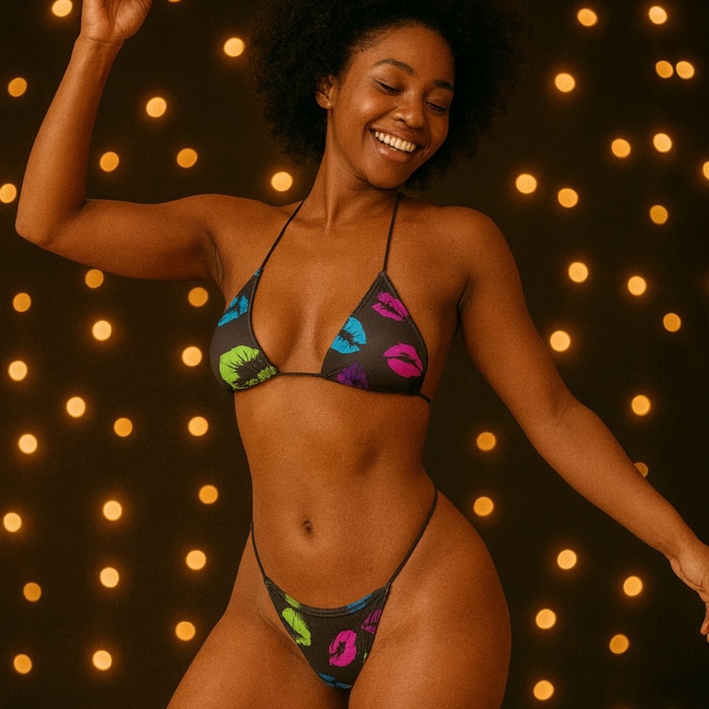 Exotic Dancewear Colorful Lip Print microkini